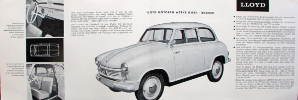 Lloyd 600 Standard Modelprogram 1952 Carbrochure (10135)